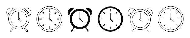 Conjunto de iconos de reloj Vector de icono de tiempo Símbolo de reloj analógico de pared y escritorio Ancho de línea editable