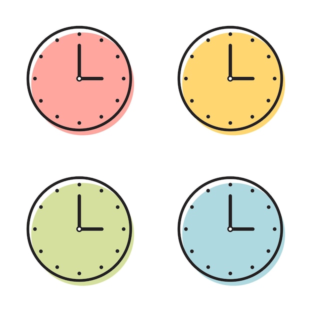 Conjunto de iconos de reloj vectorial de varios colores