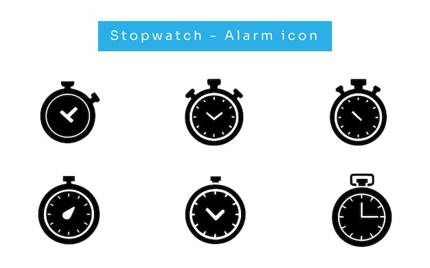 Conjunto de iconos de relojes de reloj de despertador, cronómetro y temporizador