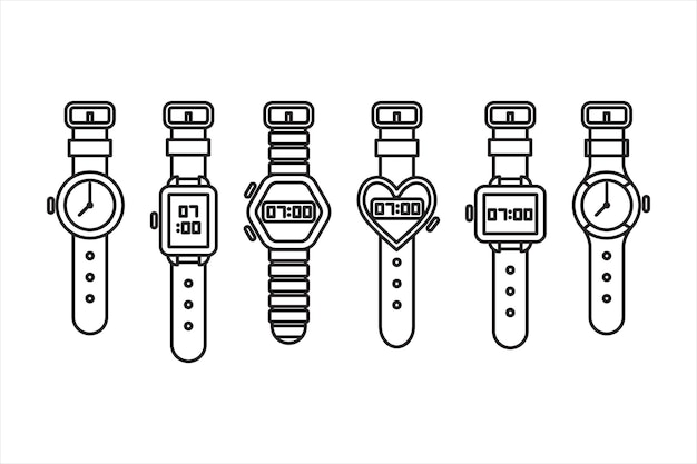 Conjunto de iconos de relojes simples Colección de arte de líneas de relojes Icono de reloj y hora
