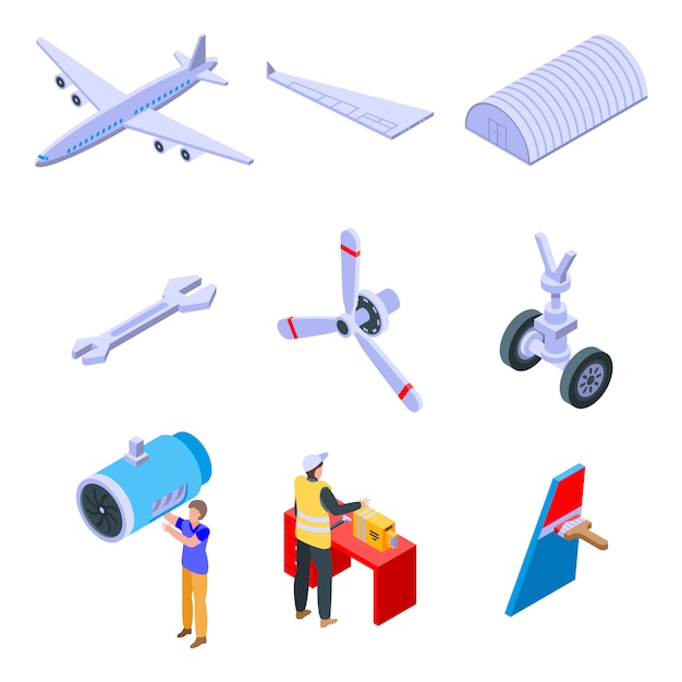 Conjunto de iconos de reparación de aeronaves