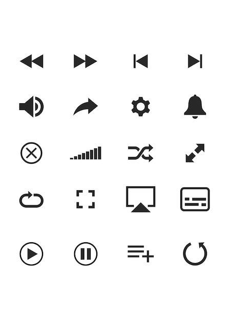 Conjunto de iconos de reproductor de medios para el diseño de la interfaz de usuario