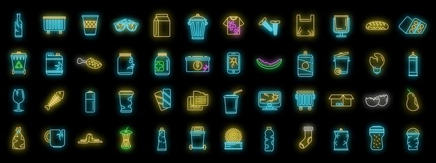 Conjunto de iconos de residuos vector neón