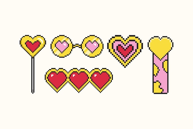 El conjunto de iconos retro de Pixel Valentine Heart