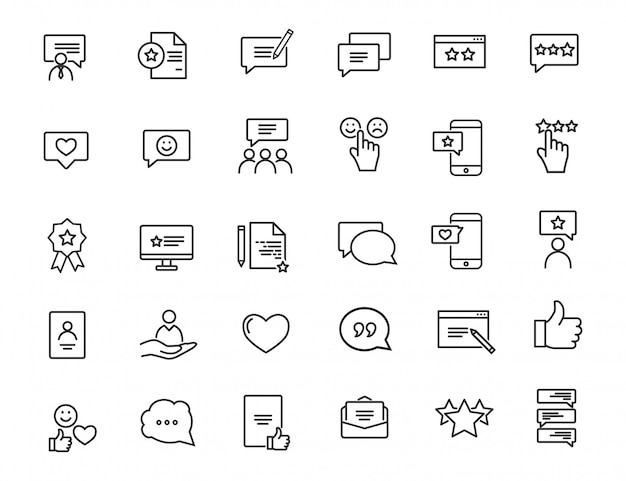 Conjunto de iconos de retroalimentación lineal. Iconos de satisfacción del cliente en diseño simple.