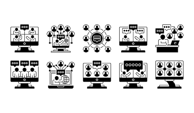 Conjunto de iconos de reuniones virtuales Símbolo premium creativo universal plantilla de icona de signo vectorial