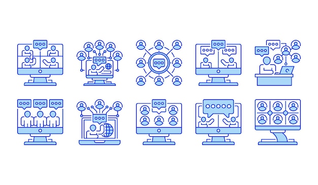 Conjunto de iconos de reuniones virtuales Símbolo premium creativo universal plantilla de icona de signo vectorial