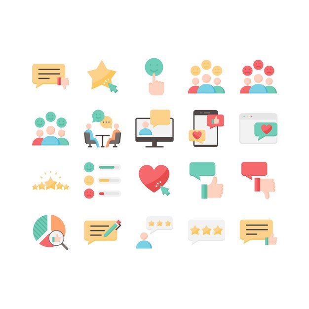 conjunto de iconos de revisión de retroalimentación de la experiencia del cliente