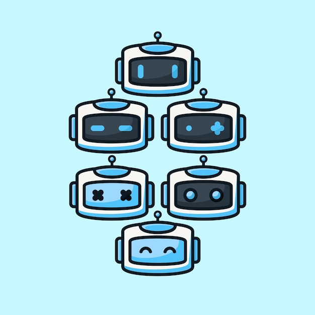 Conjunto de iconos de robots. Señal de Chat Bot para el concepto de servicio de soporte. estilo de diseño plano