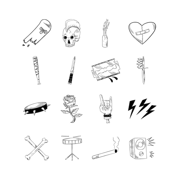 Vector conjunto de iconos de rock and roll