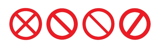 Conjunto de iconos rojos sin símbolo que indican acciones prohibidas o prohibidas