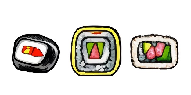 Conjunto de iconos de rollo de sushi.