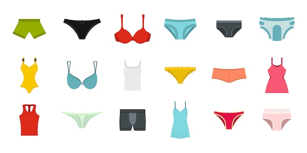 Conjunto de iconos de ropa interior. Conjunto plano de colección de iconos de vector de ropa interior aislado