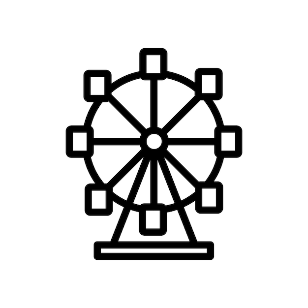 El conjunto de iconos de la rueda de la ferris, el parque, el festival, el carrusel, el símbolo vectorial, la feria, el carnaval, el cartel de la Rueda de la Ferris, en estilo negro, lleno y delineado.