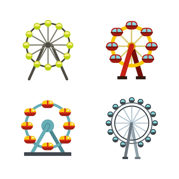 Vector conjunto de iconos de la rueda de la fortuna. conjunto plano de la colección de iconos de vector de noria aislado