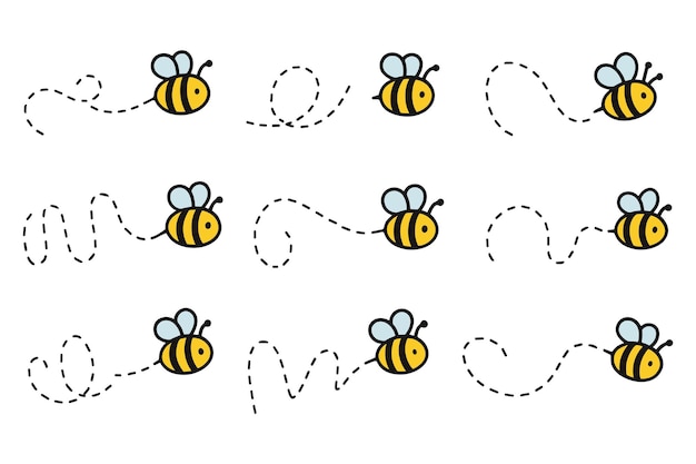 Conjunto de iconos de rutas de abejas voladoras