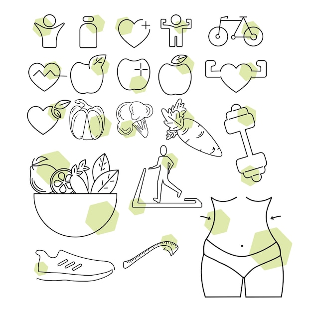 Conjunto de iconos de salud y fitness vectorial