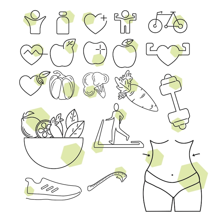 Vector conjunto de iconos de salud y fitness vectorial