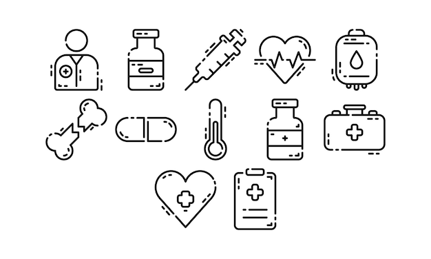 Conjunto de iconos de salud vector de contorno