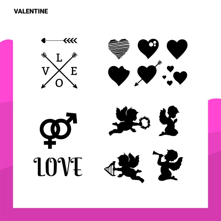 conjunto de iconos de san valentín icono de glifo sólido ilustración vectorial