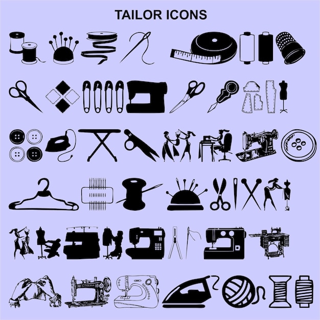 conjunto de iconos de sastre vector negro