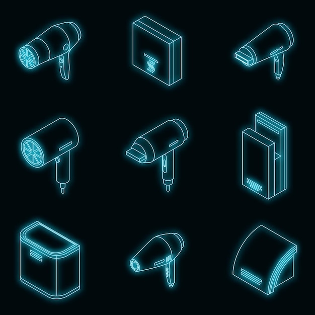 Conjunto de iconos de secador neón vectorial