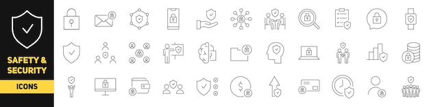 Vector conjunto de iconos de seguridad y seguridad ilustración vectorial de estilo lineal