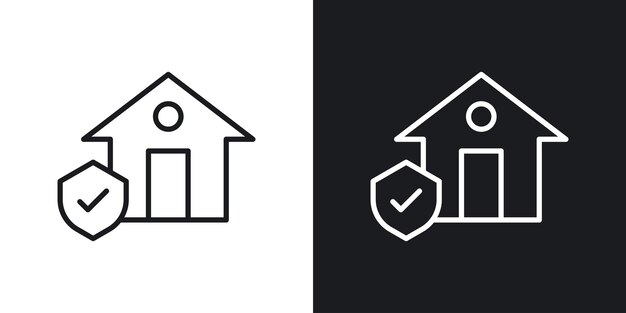 Conjunto de iconos de seguro de casa Símbolo del logotipo del vector de la casa en estilo de relleno y contorno en negro