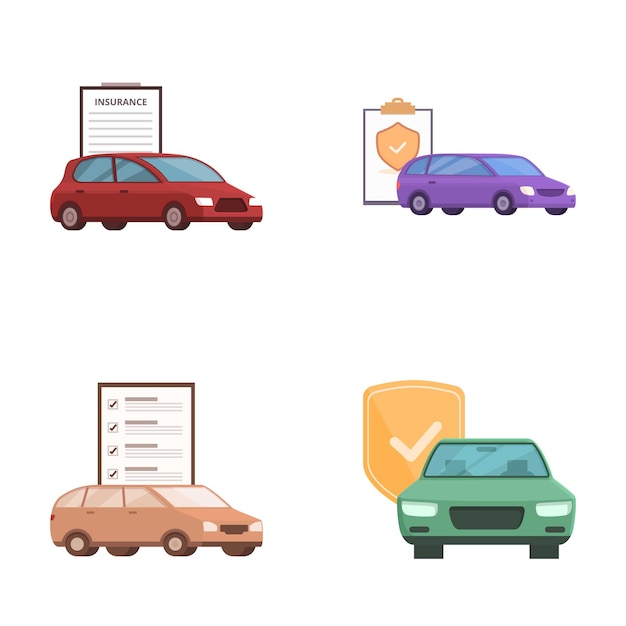 Conjunto de iconos de seguro y protección de automóviles