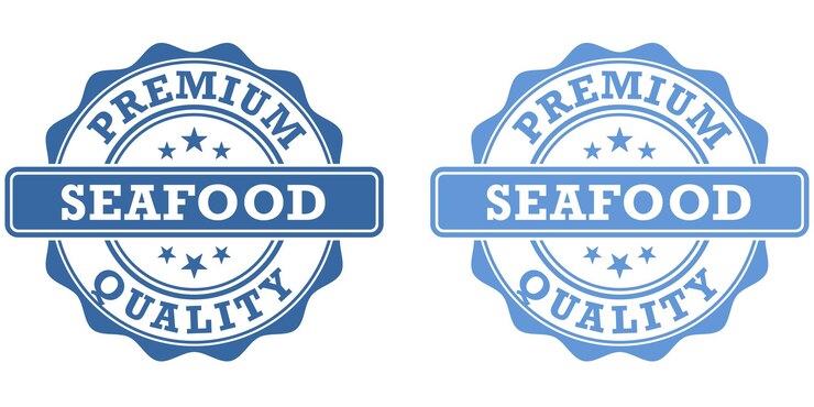 Vector conjunto de íconos de sellos de mariscos de calidad premium símbolos para paquetes de restaurantes de marisco de negocios web