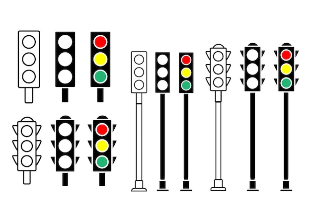 Conjunto de iconos de semáforos Diseño plano minimalista de semáforo de color Control de transporte