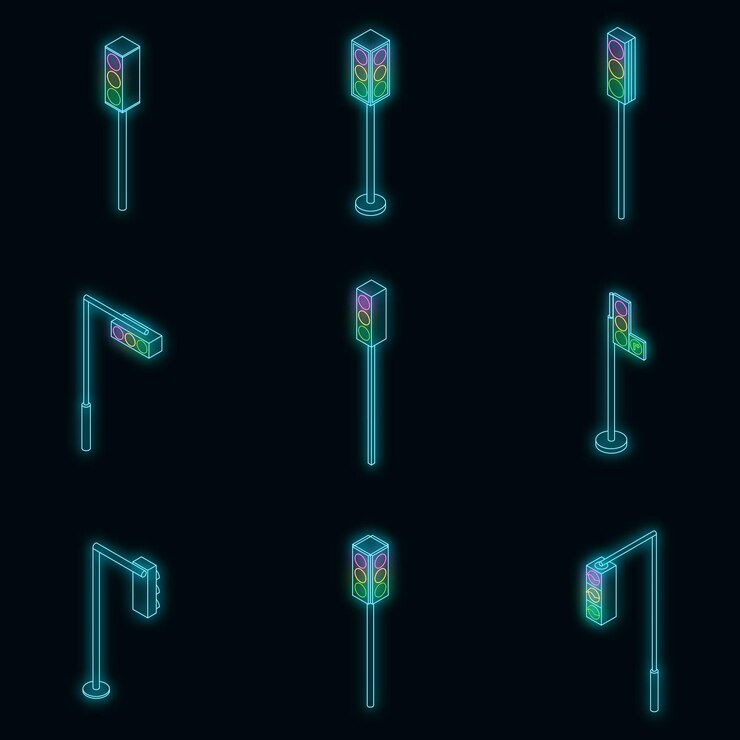 Vector conjunto de iconos de semáforos neón vectorial