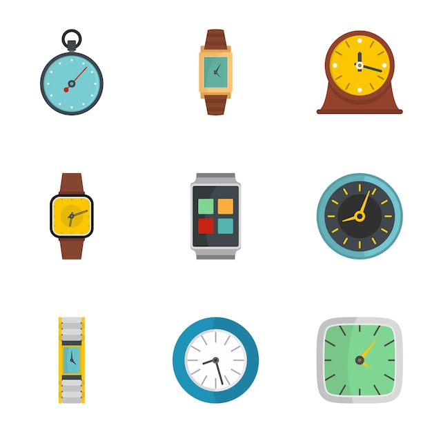 Conjunto de iconos de señal de reloj, estilo plano