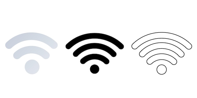 Conjunto de íconos de señal WiFi en estilos gris-negro y delineados Conectividad y concepto de internet