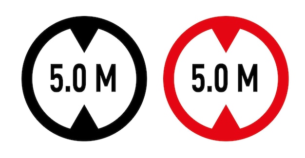 Conjunto de iconos de señales de 5 metros Aviso que indica un símbolo vectorial de restricción de distancia o altura específico en un estilo de control de distancia y altura llenado y delineado en negro