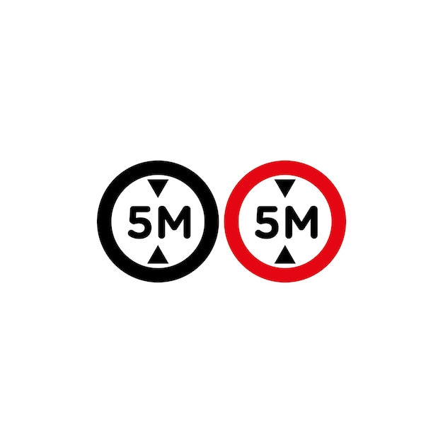 Conjunto de iconos de señales de 5 metros Aviso que indica un símbolo vectorial de restricción de distancia o altura específico en un estilo de control de distancia y altura llenado y delineado en negro