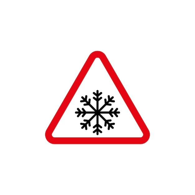 Conjunto de iconos de señales de advertencia de frío Aviso para condiciones de baja temperatura con congelación de frío y símbolo vectorial de tráfico en un estilo negro lleno y delineado Aviso para señales de riesgos de hielo y resbalón