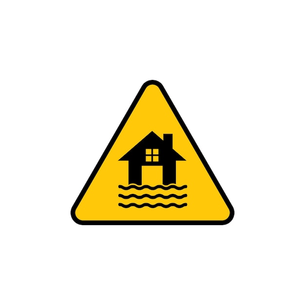 Conjunto de iconos de señales de desastre de inundación Advertencia de área propensa a inundaciones con un símbolo de vector de inundación y advertencia en un estilo de relleno y delineado en negro Preparación para emergencias con señal de nivel de agua y símbolo de peligro