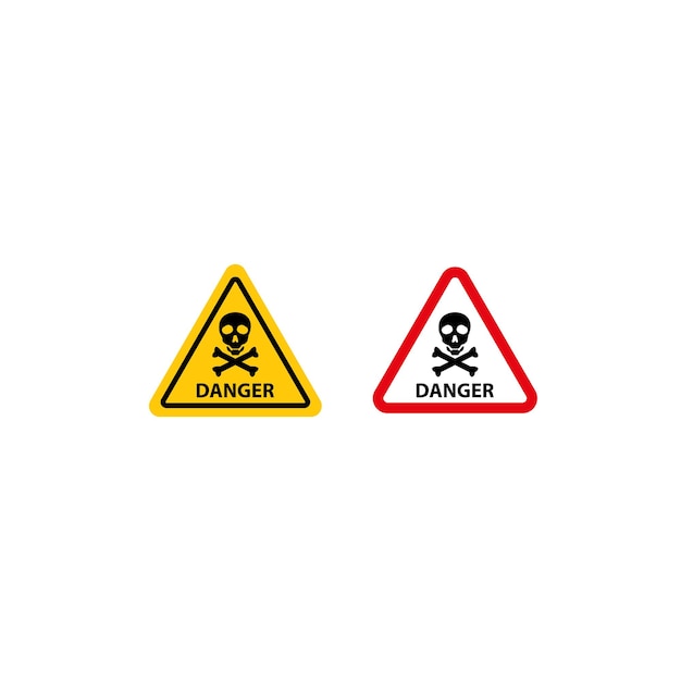 Conjunto de iconos de señales de peligro Aviso de peligros generales con peligro tóxico y símbolo del vector del cráneo en un estilo de relleno y contorno en negro Señal de conciencia de riesgos químicos y venenosos
