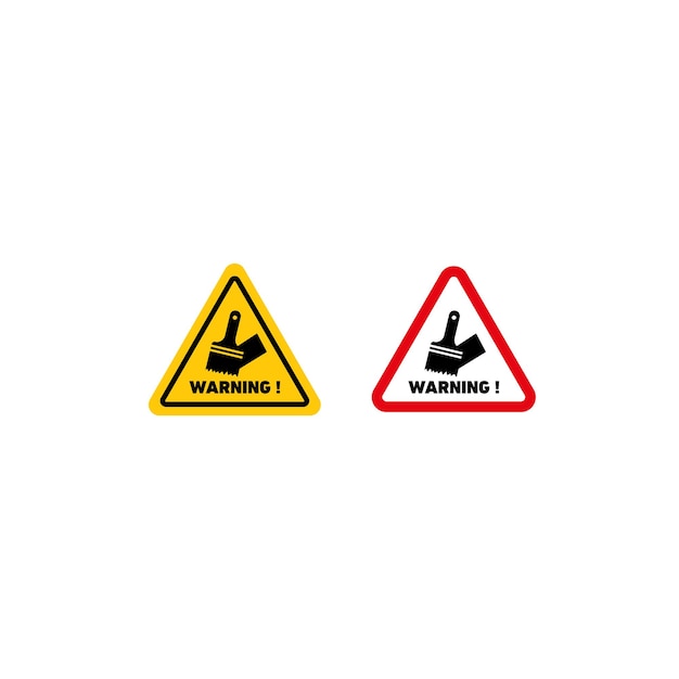 Conjunto de iconos de señales de pintura húmeda Atención para superficies recién pintadas símbolo vectorial en un estilo de relleno y delineado en negro Señal de advertencia de humedad de pintura y señal de prevención de manchas