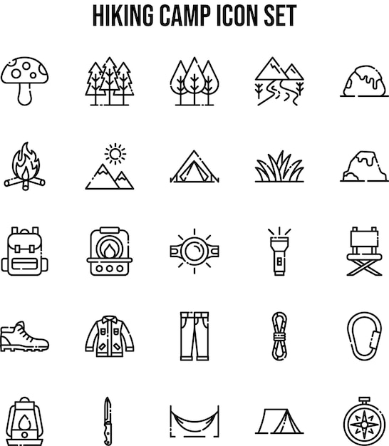 Conjunto de iconos de senderismo y aventura