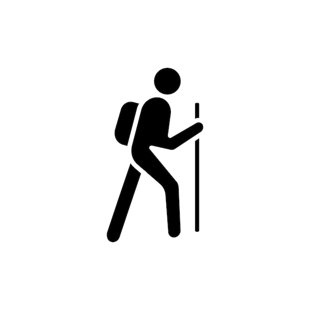 Conjunto de iconos de senderismo hombre de senderismo símbolo vectorial de senderismo de montaña pictograma de caminata en negro relleno y estilo delineado