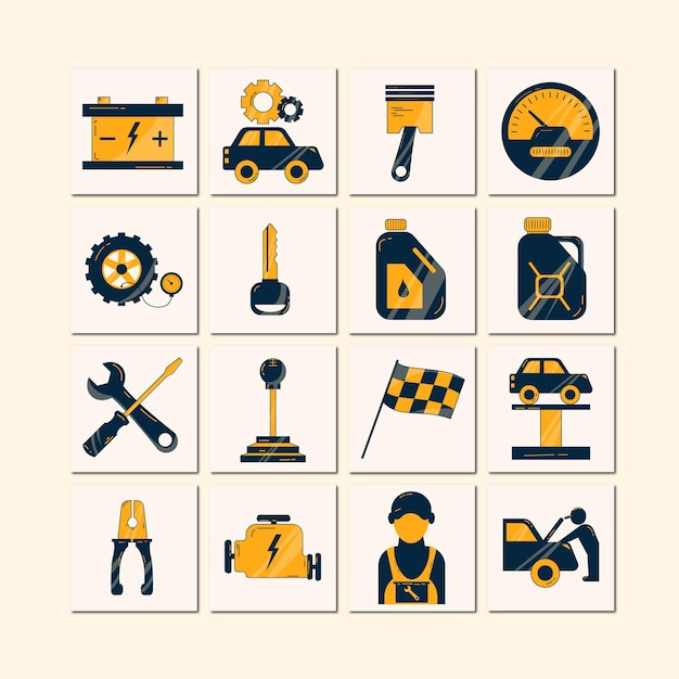 Conjunto de iconos de servicio de reparación de automóviles