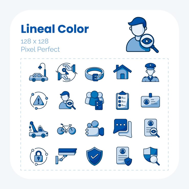 Conjunto de iconos de servicio de seguridad estilo de color lineal vector píxel perfecto