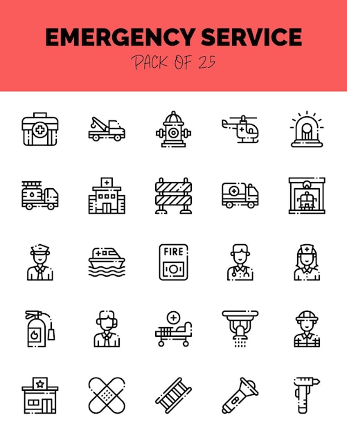 conjunto de iconos de servicios de emergencia de corte lineal para el logotipo web Ilustración vectorial