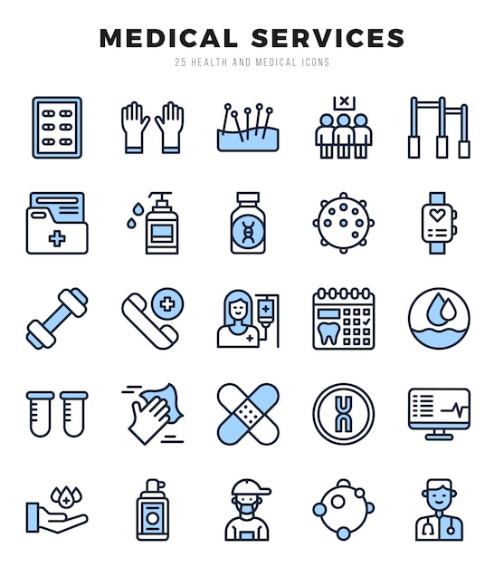 Conjunto de iconos de servicios médicos Colección de simples iconos web de dos colores