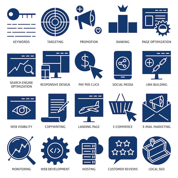 Conjunto de iconos de servicios SEO