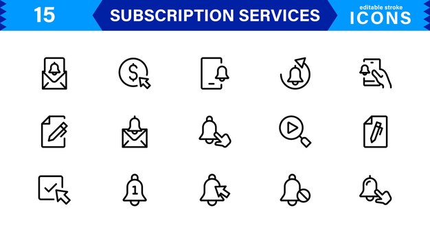 Conjunto de iconos de servicios de suscripción Iconos de alta calidad para modelos de suscripción Servicios digitales Pagos