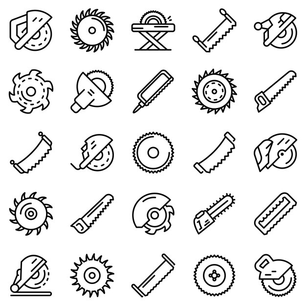 Conjunto de iconos de sierra, estilo de contorno