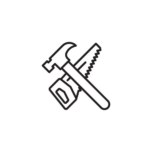 Conjunto de iconos de sierra y martillo Símbolo vectorial de herramienta de carpintería en un estilo de relleno y delineado en negro Signo de energía de artesanía